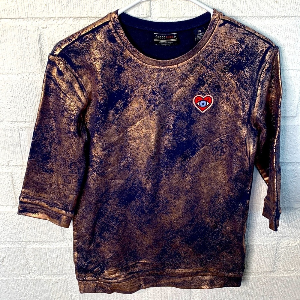 Scotch & Soda Embroidered Metallic Blue Sweatshirt size 12